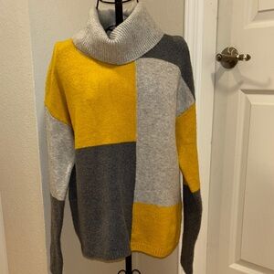 C&C California Yellow and Gray Colorblock Turtleneck Sweater